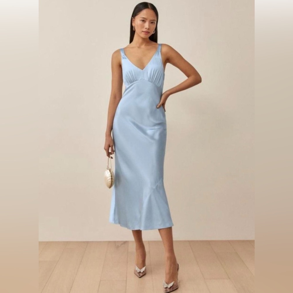Reformation Daytona Silk Midi Dress in Blue xs NWT